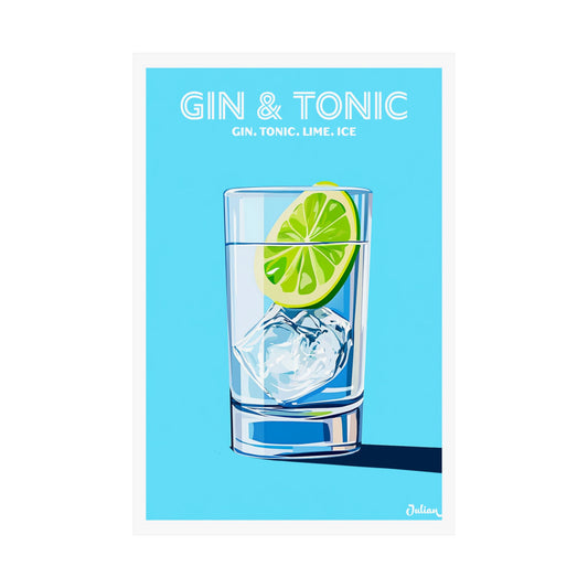 The Gin and Tonic Cocktail Poster - Matte Vertical Posters, Cocktail Art Print, Decor, Wall Art, Home Decor, Cocktail Gift