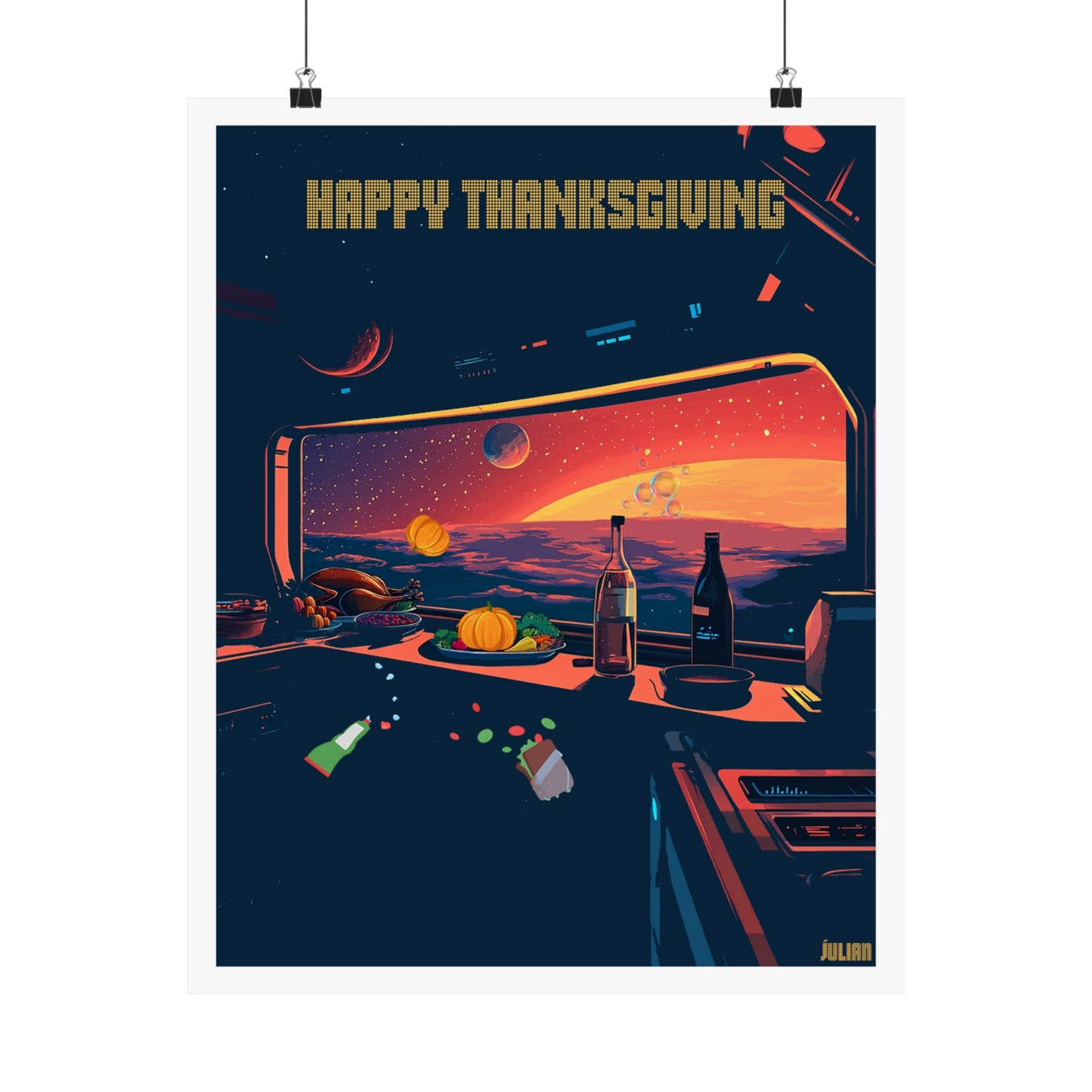 Happy Thanksgiving Space Poster - Matte Vertical Posters, Thanksgiving Art Print, Decor, Wall Art, Home Decor, Gift for Thanksgiving