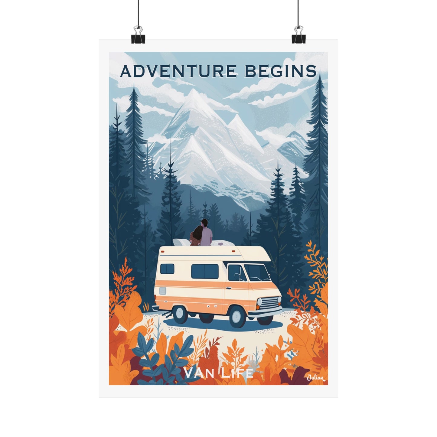 Adventure Begins - Van Life | Travel Poster | Modern Wall Art