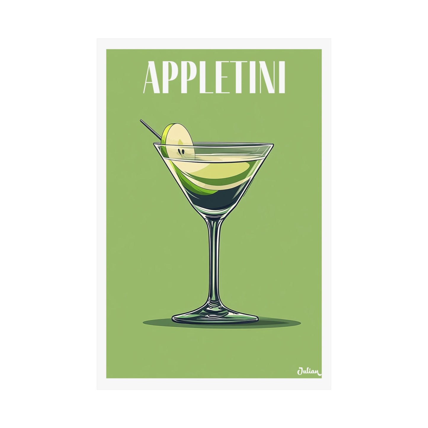 The Appletini Cocktail Poster - Matte Vertical Posters, Cocktail Art Print, Decor, Wall Art, Home Decor, Cocktail Gift