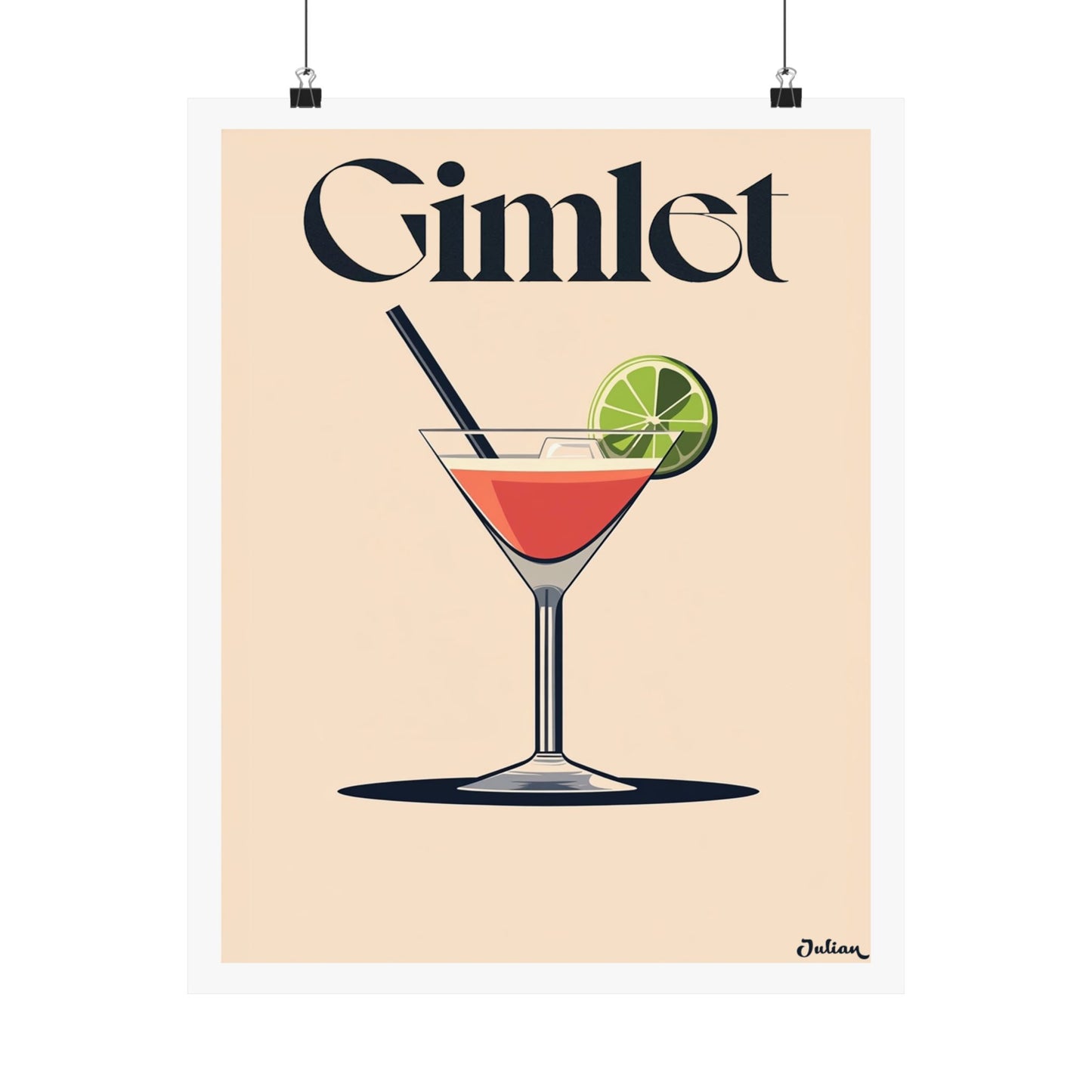 The Gimlet  Cocktail Poster - Matte Vertical Posters, Cocktail Art Print, Decor, Wall Art, Home Decor, Cocktail Gift