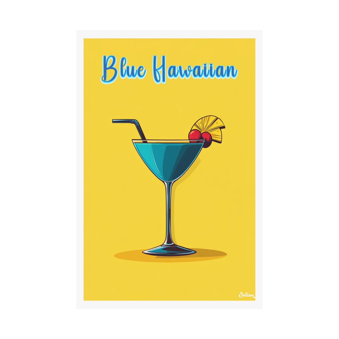 The Blue Hawaiian Cocktail Poster - Matte Vertical Posters, Cocktail Art Print, Decor, Wall Art, Home Decor, Cocktail Gift