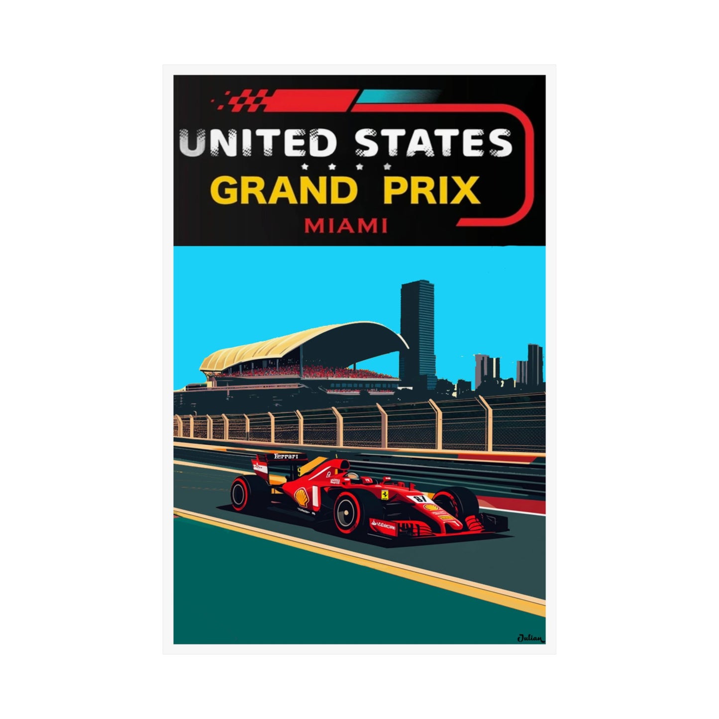 Miami Grand Prix Formula One F1 Poster - Matte Vertical Posters, F1 Art Print, Decor, Wall Art, Home Decor, F1 Poster Gift