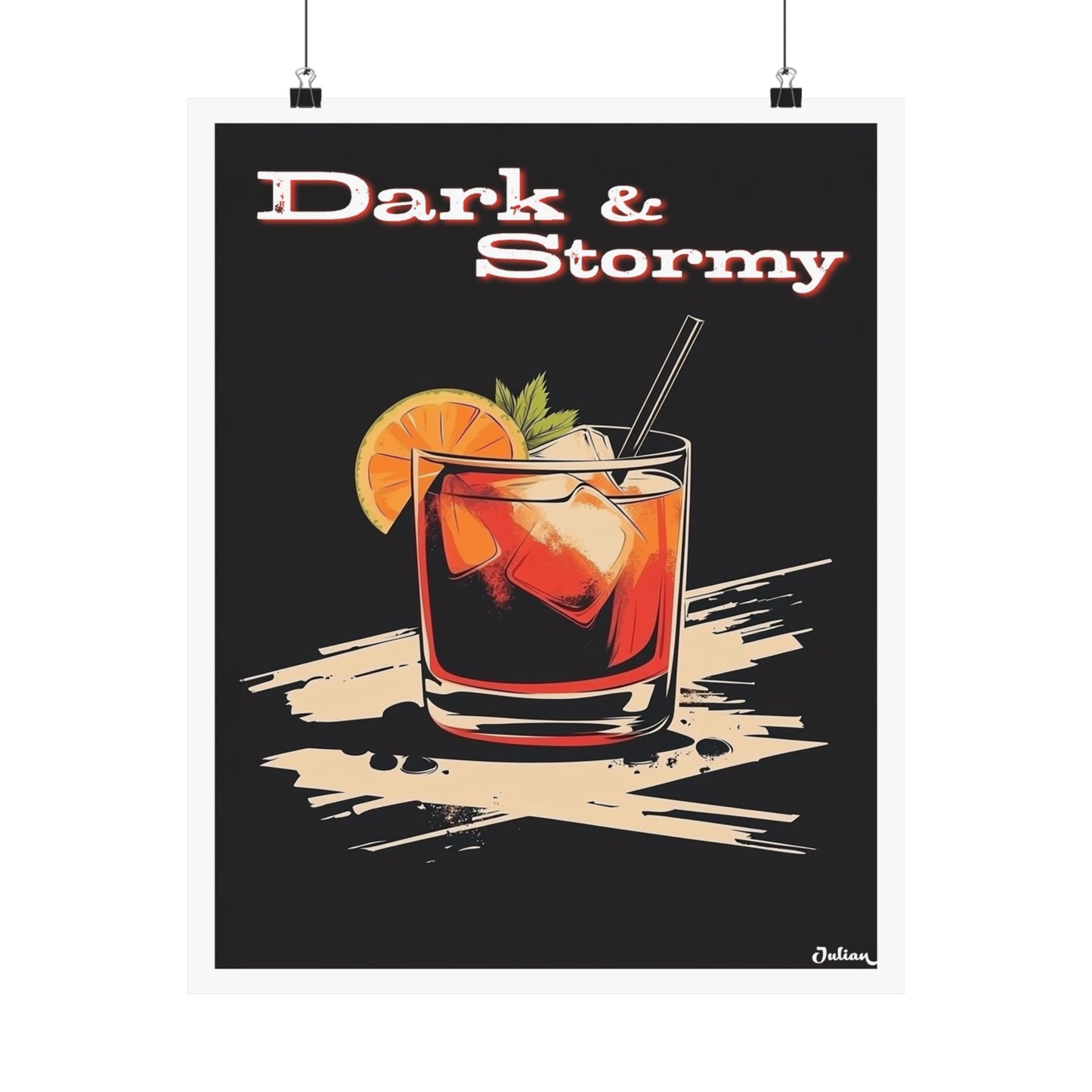 The Dark and Stormy Cocktail Poster - Matte Vertical Posters, Cocktail Art Print, Decor, Wall Art, Home Decor, Cocktail Gift
