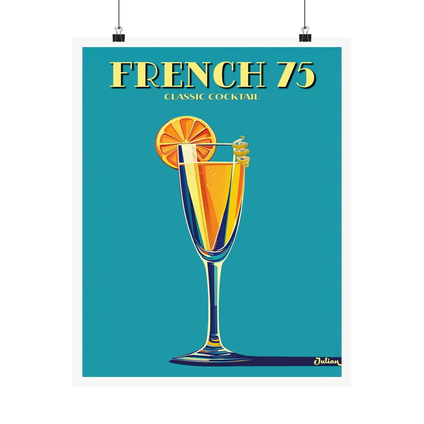 The French 75 Cocktail Poster - Matte Vertical Posters, Cocktail Art Print, Decor, Wall Art, Home Decor, Cocktail Gift