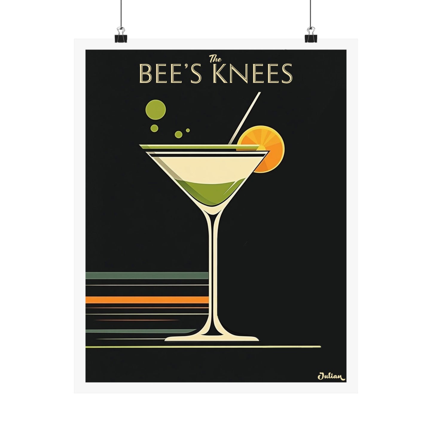The Bee's Knees Cocktail Poster - Matte Vertical Posters, Cocktail Art Print, Decor, Wall Art, Home Decor, Cocktail Gift