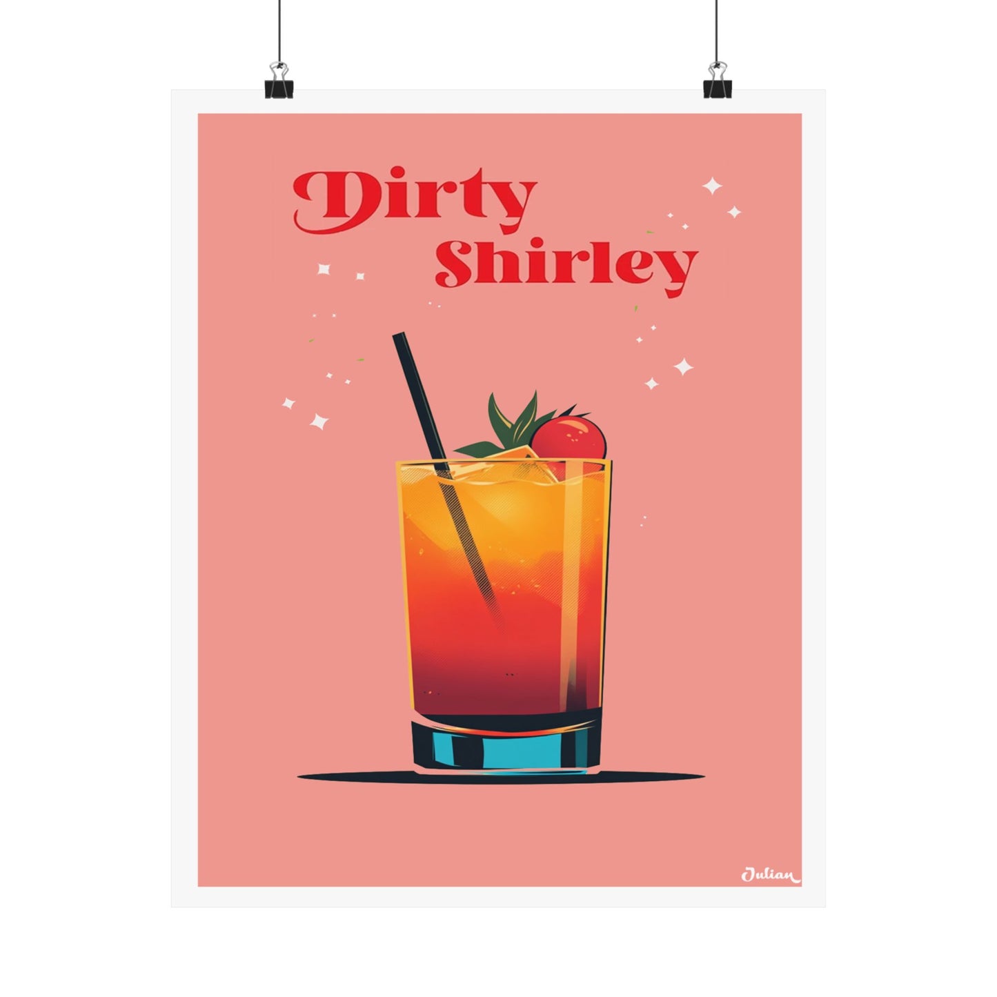The Dirty Shirley Cocktail Poster - Matte Vertical Posters, Cocktail Art Print, Decor, Wall Art, Home Decor, Cocktail Gift