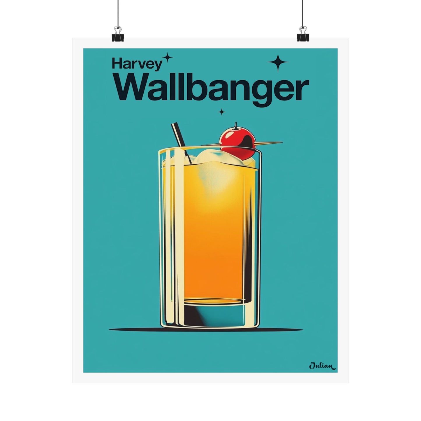 The Harvey Wallbanger Cocktail Poster - Matte Vertical Posters, Cocktail Art Print, Decor, Wall Art, Home Decor, Cocktail Gift