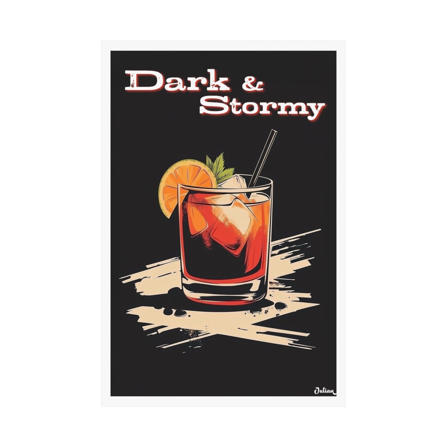 The Dark and Stormy Cocktail Poster - Matte Vertical Posters, Cocktail Art Print, Decor, Wall Art, Home Decor, Cocktail Gift