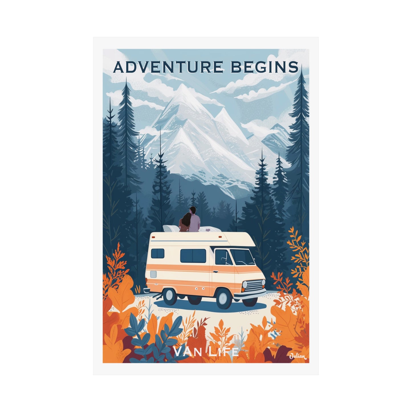 Adventure Begins - Van Life | Travel Poster | Modern Wall Art
