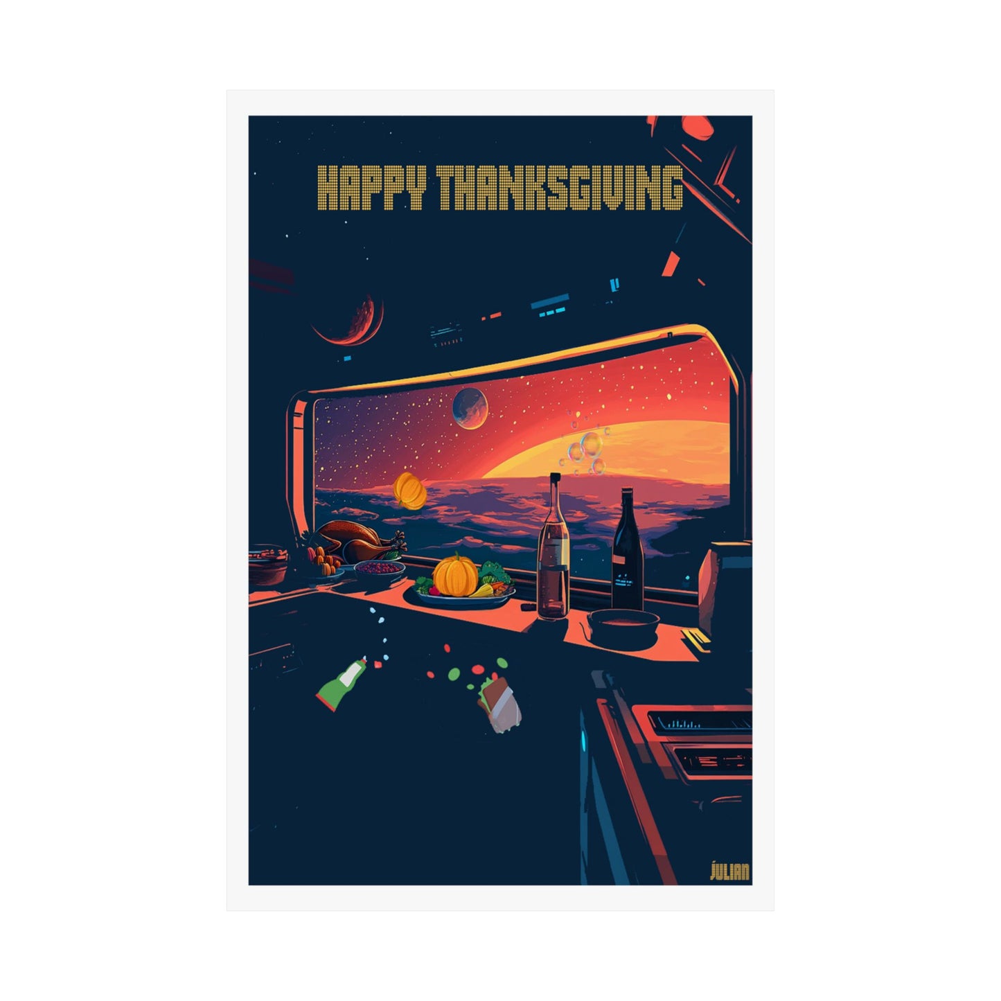 Happy Thanksgiving Space Poster - Matte Vertical Posters, Thanksgiving Art Print, Decor, Wall Art, Home Decor, Gift for Thanksgiving