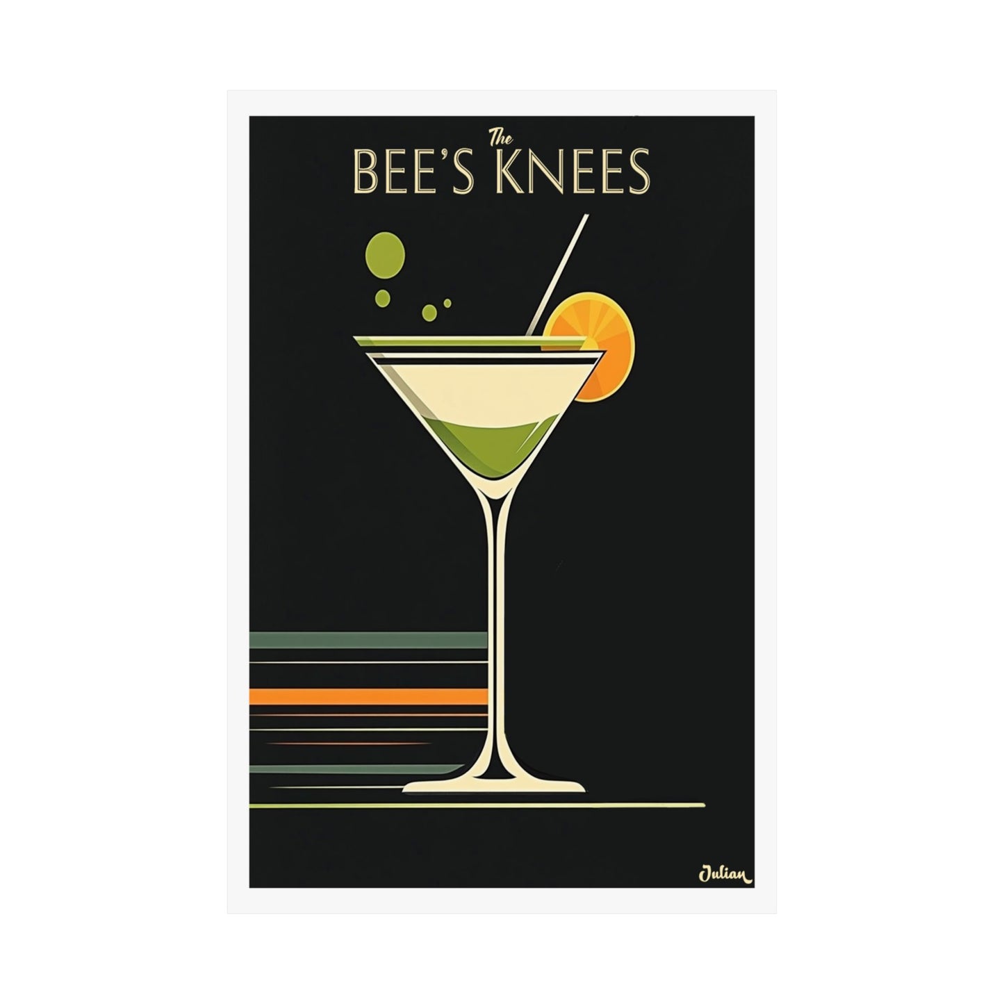 The Bee's Knees Cocktail Poster - Matte Vertical Posters, Cocktail Art Print, Decor, Wall Art, Home Decor, Cocktail Gift