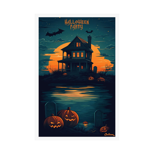 Halloween Party Poster - Matte Vertical Posters, Halloween Art Print, Coastal Decor, Wall Art, Home Decor, Gift for Halloween