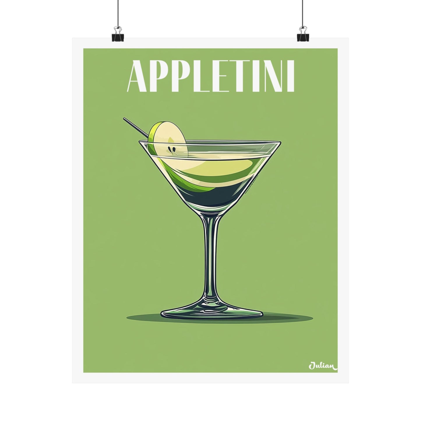 The Appletini Cocktail Poster - Matte Vertical Posters, Cocktail Art Print, Decor, Wall Art, Home Decor, Cocktail Gift