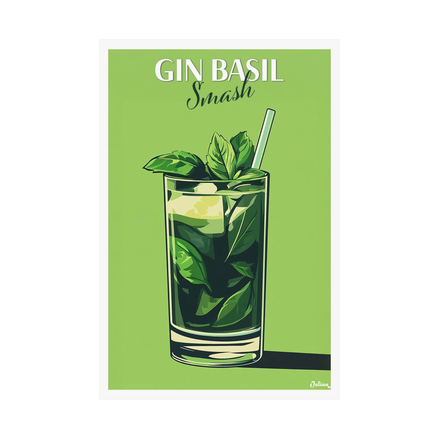 The Gin Basil Smash Cocktail Poster - Matte Vertical Posters, Cocktail Art Print, Decor, Wall Art, Home Decor, Cocktail Gift