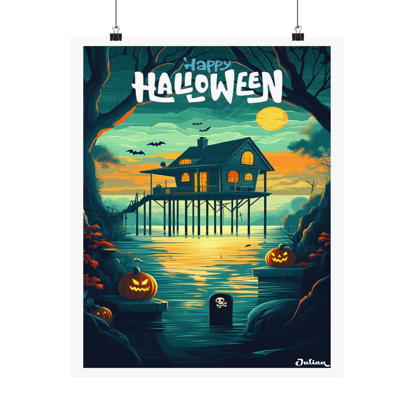 Happy Halloween Poster - Matte Vertical Posters, Halloween Art Print, Coastal Decor, Wall Art, Home Decor, Gift for Halloween