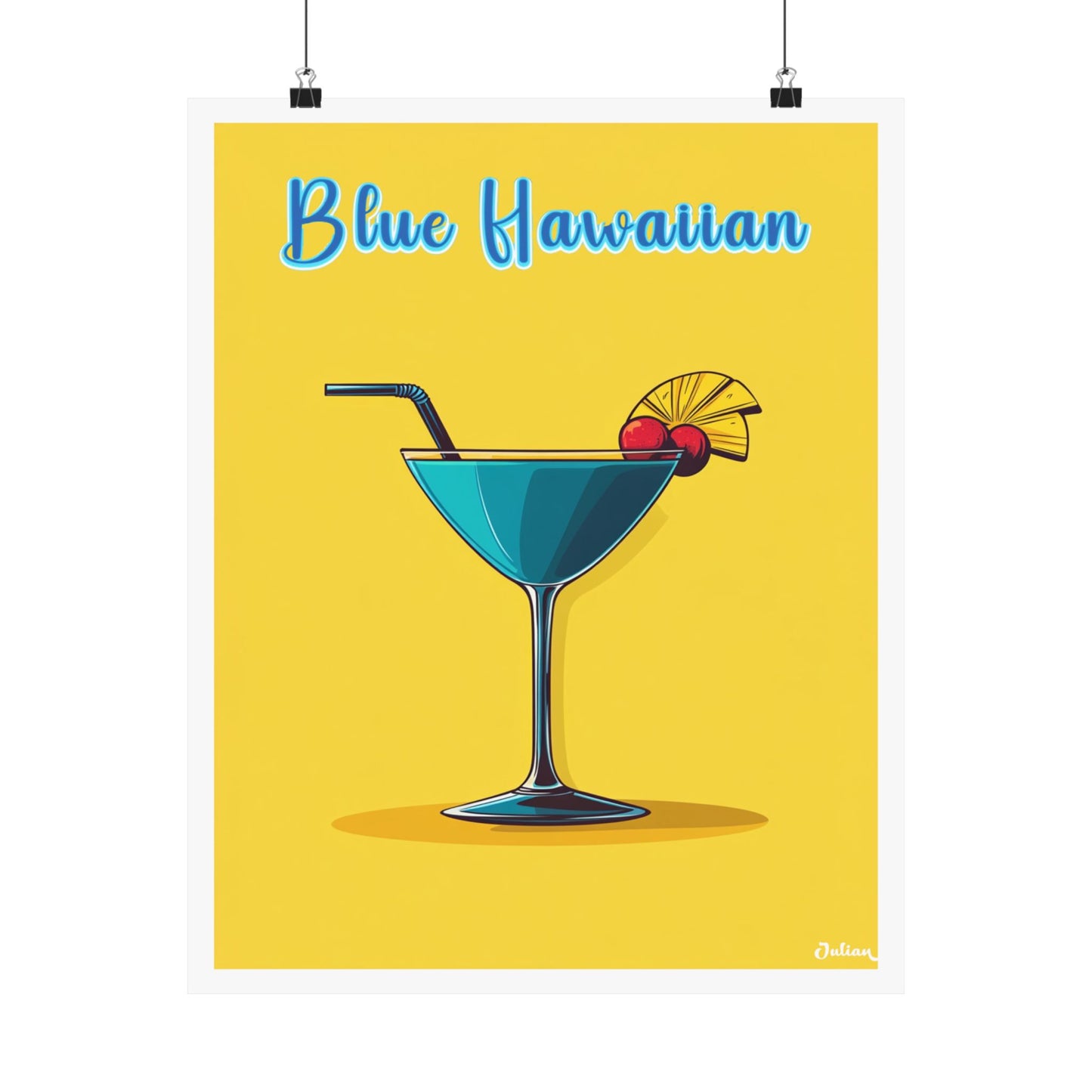 The Blue Hawaiian Cocktail Poster - Matte Vertical Posters, Cocktail Art Print, Decor, Wall Art, Home Decor, Cocktail Gift