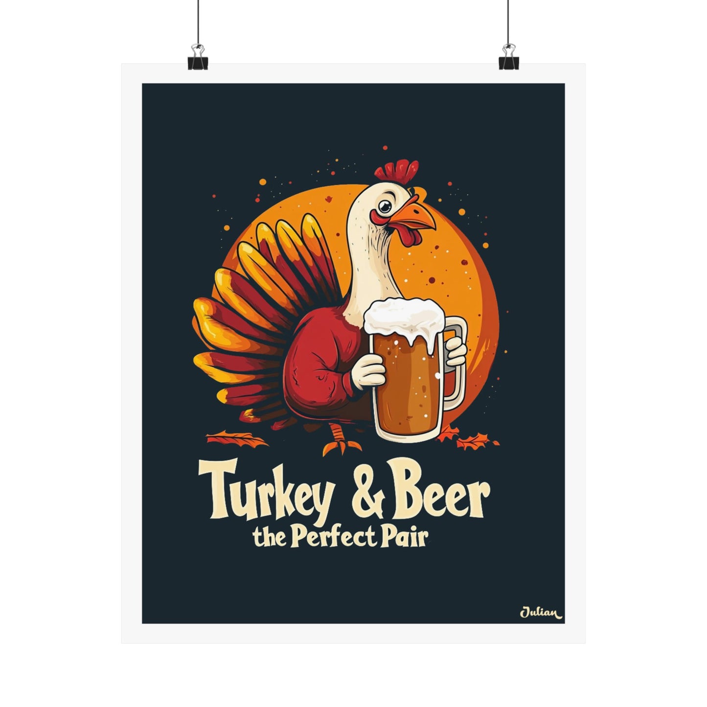 Happy Thanksgiving Turkey and Beer Poster - Matte Vertical Posters, Thanksgiving Art Print, Decor, Wall Art, Home Decor, Gift Thanksgiving