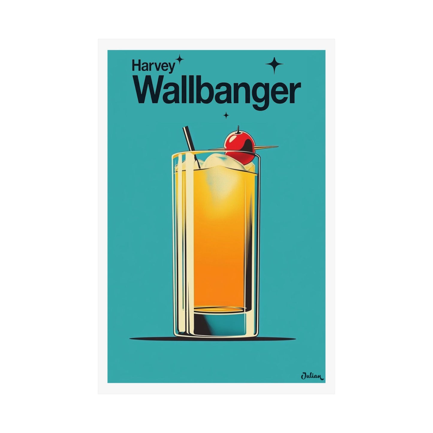 The Harvey Wallbanger Cocktail Poster - Matte Vertical Posters, Cocktail Art Print, Decor, Wall Art, Home Decor, Cocktail Gift