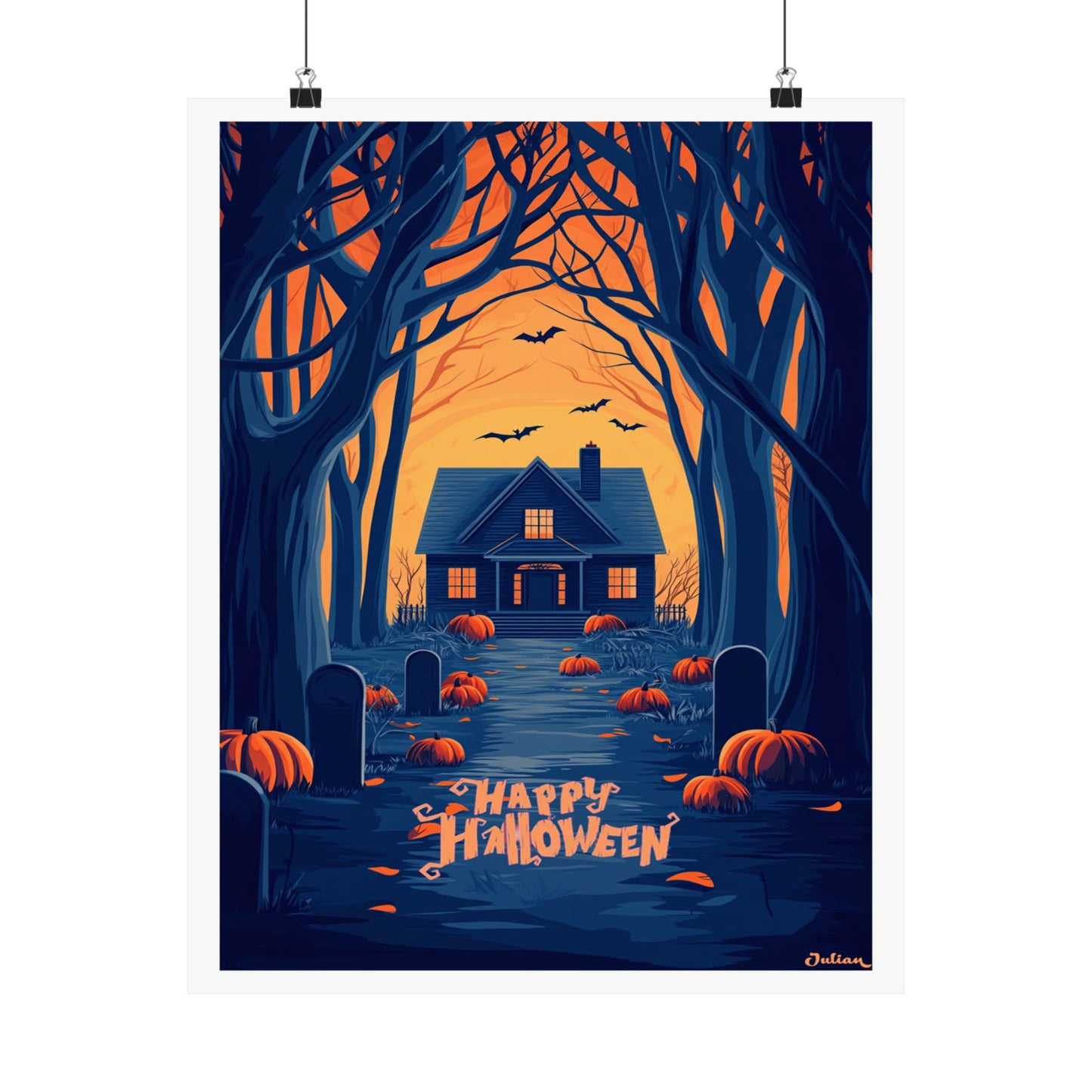 Happy Halloween Poster - Matte Vertical Posters, Halloween Art Print, Coastal Decor, Wall Art, Home Decor, Gift for Halloween