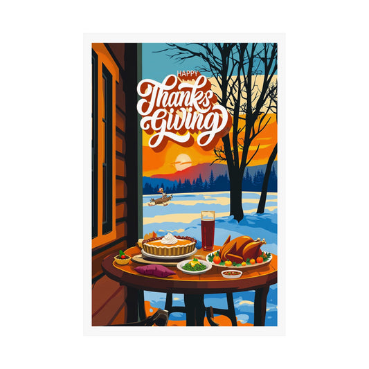 Happy Thanksgiving Winter Poster - Matte Vertical Posters, Thanksgiving Art Print, Decor, Wall Art, Home Decor, Gift for Thanksgiving