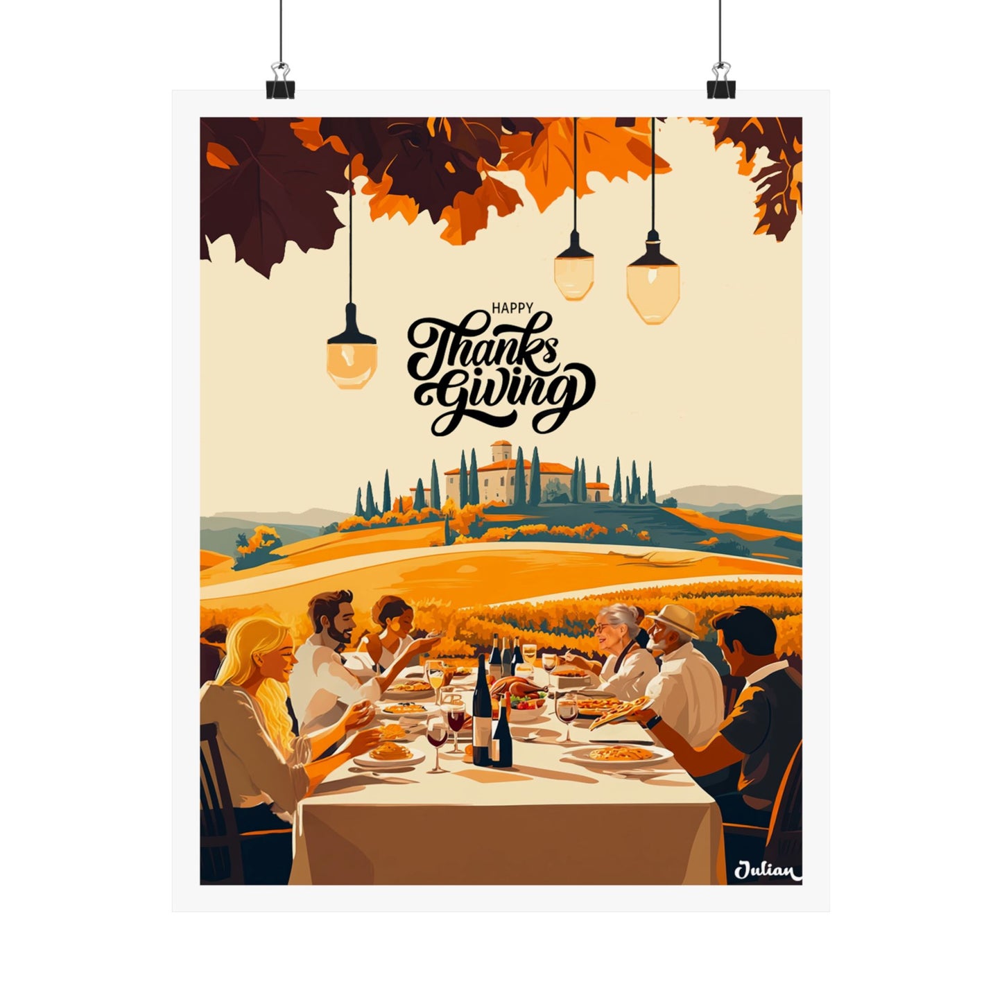 Happy Thanksgiving Tuscany Poster - Matte Vertical Posters, Thanksgiving Art Print, Decor, Wall Art, Home Decor, Gift for Thanksgiving