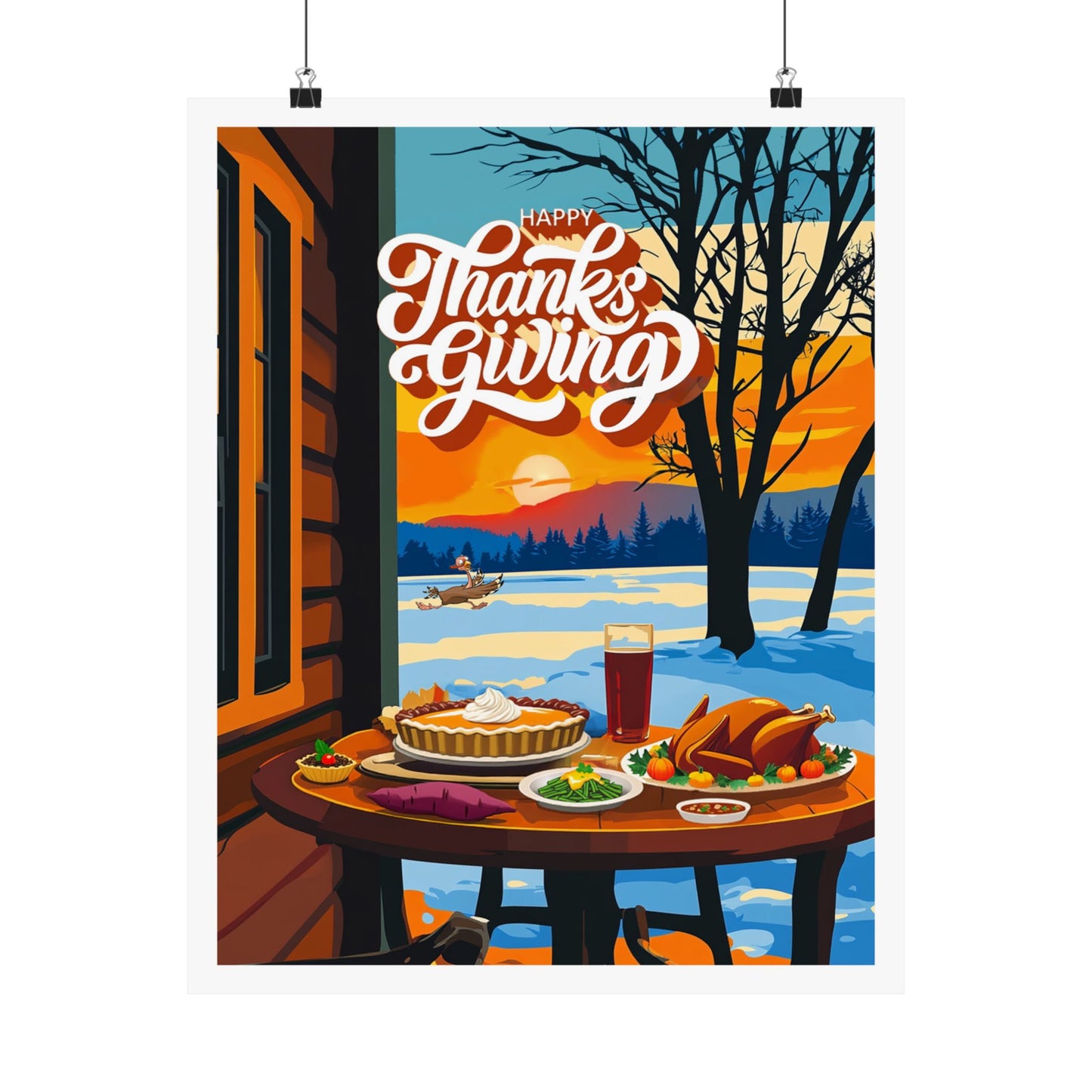 Happy Thanksgiving Winter Poster - Matte Vertical Posters, Thanksgiving Art Print, Decor, Wall Art, Home Decor, Gift for Thanksgiving