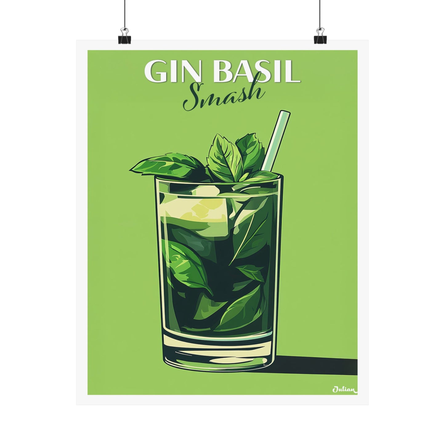 The Gin Basil Smash Cocktail Poster - Matte Vertical Posters, Cocktail Art Print, Decor, Wall Art, Home Decor, Cocktail Gift