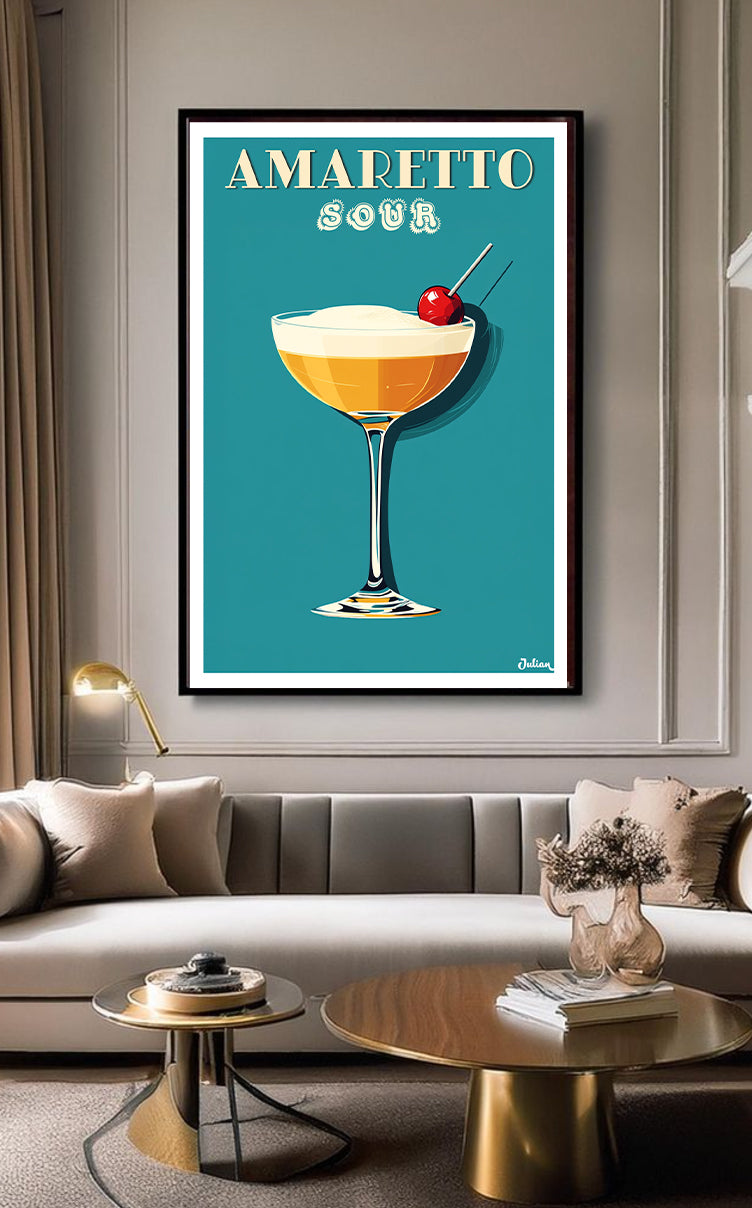 The Amaretto Sour Cocktail Poster - Matte Vertical Posters, Cocktail Art Print, Decor, Wall Art, Home Decor, Cocktail Gift